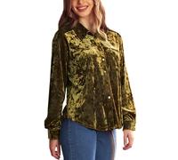 cffvdiz Chemises Vintage pour Femmes À Manches Longues avec Boutonnière Coupe Ample en Velours Blouses Et Hauts,Vert,XL