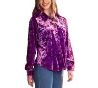 cffvdiz Chemises Vintage pour Femmes À Manches Longues avec Boutonnière Coupe Ample en Velours Blouses Et Hauts,Violet,S