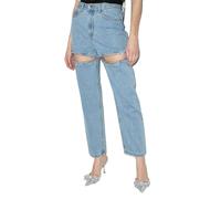 cffvdiz Diamant Découpe Jambe Droite Jeans Coeur Patchwork Hip Haute Taille Loose Fit Longueur De La Cheville Trendy Denim Pants,Light Blue,S