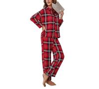 cffvdiz Ensemble De Détente pour Femmes Rouge À Carreaux Pyjama À Manches Longues 2 Pièces Tenue De Nuit,Rouge,XL