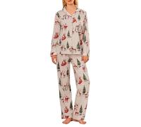 cffvdiz Ensemble De Pyjama Décontracté pour Femmes avec Dessiné De Noël Cardigan À Manches Longues Et Pantalon Confort pour La Maison,Blanc,S