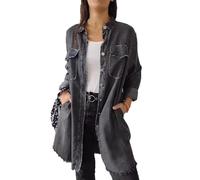 cffvdiz Femmes Bouton vers Le Bas Denim Chemise À Manches Longues Distresse Jean Chemise Casual Tunique Tops,Gris,M