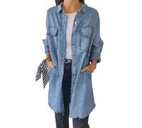 cffvdiz Femmes Bouton vers Le Bas Denim Chemise À Manches Longues Distresse Jean Chemise Casual Tunique Tops,Light Blue,XXL