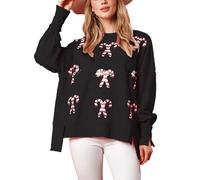 cffvdiz Femmes Crewneck Fun Sequins Noël Sweatshirts,Noir,L