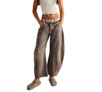 cffvdiz Femmes Mid Rise Barrel Jeans Vintage Baggy Large Leg Cheville Denim Pantalon,Camel,S