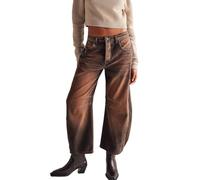 cffvdiz Femmes Mid Rise Barrel Jeans Vintage Baggy Large Leg Cheville Denim Pantalon,Marron,S