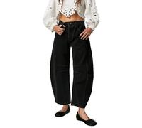 cffvdiz Femmes Mid Rise Barrel Jeans Vintage Baggy Large Leg Cheville Denim Pantalon,Noir,XL