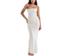 cffvdiz Femmes Sexy Corset Wrap Maxi Robe D'Été sans Manches Slim Robes Formelles,Blanc,S