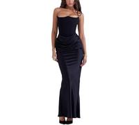 cffvdiz Femmes Sexy Corset Wrap Maxi Robe D'Été sans Manches Slim Robes Formelles,Noir,XL