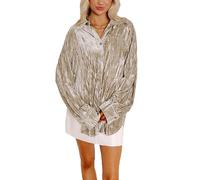 cffvdiz Hauts en Velours pour Femmes Décontractés Vintage Manches Longues Plissés Chemise Ample Tunique Hauts D'extérieur,Blanc,L