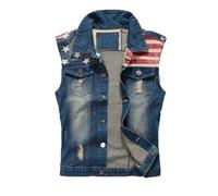 cffvdiz Hommes Denim Gilet Drapeau Américain Sans Manches Bouton Vers Le Bas Denim Chemise Gilet Jean Débardeurs,Bleu,5XL