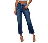 cffvdiz Jeans Courts pour Femmes Taille Mi-Haute Jambe Droite Jeans Délavé Ourlet Effiloché Cheville Boyfriend Pantalon en Denim,Bleu,XXL