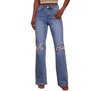 cffvdiz Jeans Évasés pour Femmes Vintage Délavé Taille Moyenne Bootcut Jeans Trou Déchiré Pantalon en Denim Large,Bleu,XXL