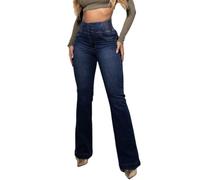 cffvdiz Jeans Larges pour Femmes Extensible Taille Haute Coupe Slim Lift Pantalon en Denim Évasé,Dark Blue,XXL