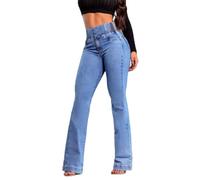 cffvdiz Jeans Larges pour Femmes Extensible Taille Haute Coupe Slim Lift Pantalon en Denim Évasé,Light Blue,XXL
