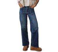 cffvdiz Jeans Larges pour Femmes Taille Moyenne Ourlet Effiloché en Détresse Pantalon en Jean Lâche À Jambe Droite,Bleu,XXL