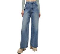 cffvdiz Jeans Vintage À Taille Moyenne Large pour Femmes Pantalon en Denim Ample en Détresse Patchwork Déchiré À Jambe Droite,Bleu,S