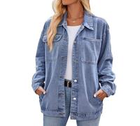 cffvdiz Light blue,L, Femmes Oversized Denim Veste Vintage Distressed Casual Manches Longues Bouton Down Jean Jacket Coat