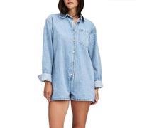 cffvdiz Light blue,M, Combinaisons Courtes En Denim À Manches Longues Jean Rompers À Boutons À Revers Pour Femmes