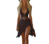cffvdiz Noir,L, Robe De Cowgirl Sexy À Col en V pour Femme
