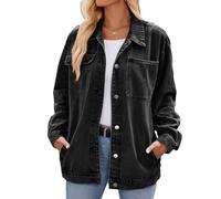 cffvdiz Noir,S, Femmes Oversized Denim Veste Vintage Distressed Casual Manches Longues Bouton Down Jean Jacket Coat