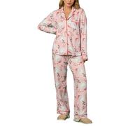 cffvdiz Pyjama De Noël pour Femmes Ensemble 2 Pièces avec Imprimé Père Noël Haut À Manches Longues Et Pantalon Pyjama 2 Pièces,Rose,L