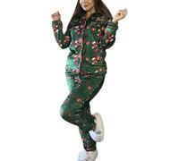 cffvdiz Pyjama De Noël pour Femmes Ensemble 2 Pièces avec Imprimé Père Noël Haut À Manches Longues Et Pantalon Pyjama 2 Pièces,Vert,S