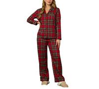 cffvdiz Pyjama De Noël pour Femmes Ensemble 2 Pièces avec Imprimé Père Noël Haut À Manches Longues Et Pantalon Pyjama 2 Pièces,Rouge,M