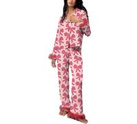 cffvdiz Pyjama pour Femmes À Imprimé Mignon Ensemble 2 Pièces Vêtements D'intérieur Confortables Ensemble De Nuit pour Noël,Rose,S