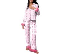 cffvdiz Pyjama pour Femmes À Imprimé Mignon Ensemble 2 Pièces Vêtements D'intérieur Confortables Ensemble De Nuit pour Noël,Blanc,L