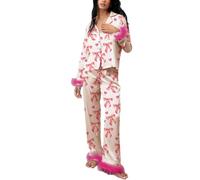 cffvdiz Pyjama pour Femmes À Imprimé Mignon Ensemble 2 Pièces Vêtements D'intérieur Confortables Ensemble De Nuit pour Noël,Apricot,S