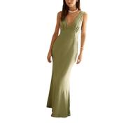 cffvdiz Vert,XL, Femmes Satin Chemise De Nuit D'Été sans Manches Maxi Robe Sexy V-Neck Slim Cocktail Soirée Bodycon Robes