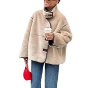 cffvdiz Veste En Polaire Pour Femmes Fuzzy Long Sleeve Button Up Loose Épais Chaud Sherpa Manteau Outwear,Beige,M