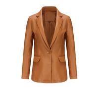cffvdiz Womens Single Button Faux Leather Blazer Veste Notched Lapel Casual Work PU Cuir Outwear Manteau,Camel,XXL