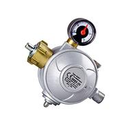 CFH Régulateur de pression de gaz propane 50 mbar à deux niveaux DR 414 - Réducteur de pression avec manomètre et sécurité thermique, entrée G.12, sortie H.4 1/4", pour bouteilles de gaz de 5 kg et 11