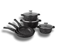 Cflagrant® Batterie de cuisine Façon Pierre 15 PCS 3 Poêles 20/24/28 et 3 Faitout 20/24/28 Tous Feux Dont Induction Sans PFOA Cuisson Sans Matière Grasse Revêtement Greblon C3 Technologie Allemande