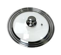 Cflagrant® Couvercle Universel Multi-Diamètres en Verre et Inox, Compatible 16 à 32cm, Poignée Anti-chaleur (24/26/28cm INOX)