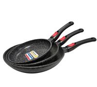 Cflagrant® Lot de 3 Poêles Façon Pierre sans PFOA Diamètre : 20/24/28 cm Tous Feux dont Induction Cuisson sans Matière Grasse Revêtement en Greblon C3 ou C3+ de Technologie Allemande (Revêtement C3+)