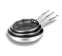 Cflagrant® Poêle à frire en inox de qualité premium 18/10 revêtement anti adhesif 3D nid d’abeille anti rayures qualité professionnelle (Lot de 3 Poêles 20/24/28cm)