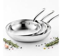 Cflagrant Poêle Inox 18/10 Triply Premium Sans PFAS/PFOA/PTFE/Cadmium, Acier Inoxydable 3 Couches, Compatible Induction, Tous Feux et Four, Qualité Professionnelle (Lot de 3 Poêles 22/26/30cm)