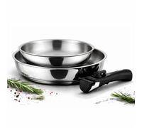 Cflagrant Set de 2 Poêles Inox 18/10 - (avec ou sans) Manche Amovible - Sans PFAS, Sans PTFE, Sans PFOA - Compatible Induction, Four & Lave-Vaisselle - Poêles Empilables - Cuisine Saine (24/28cm)