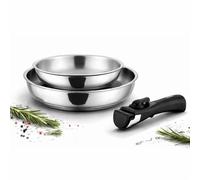 Cflagrant Set de 2 Poêles Inox 18/10 - (avec ou sans) Manche Amovible - Sans PFAS, Sans PTFE, Sans PFOA - Compatible Induction, Four & Lave-Vaisselle - Poêles Empilables - Cuisine Saine (20/24cm)