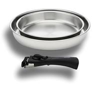 Cflagrant Set de 2 Poêles Inox 18/10 - Manche Amovible - Sans PFAS, Sans PTFE, Sans PFOA - Compatible Induction, Four & Lave-Vaisselle - Poêles Empilables - Cuisine Saine (20/24cm)