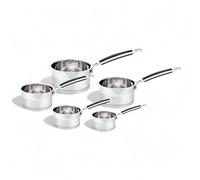 Cflagrant® Set de 5 Casseroles INOX Pro : 12/14/16/18/20 cm - Acier Inoxydable Massif Haute Qualité - Poignées Rivetées Anti Chaleur Revêtement Silicone Noir - Tous Feux Dont Induction (Inox 18/10)