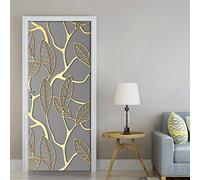 CFLEGEND 3D Porte murales feuilles d'or Moderne Autocollant de porte Auto-adhésif Imperméable à l'eau Maison Porte intérieure Décoration Chambre Salle de bain Enfants Le bureau de Affiche de p77*200CM