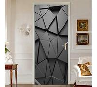 CFLEGEND Peinture murale de porte Sticker Trompe l'œil Géométrie noire Stickers de Porte 3D Effet Décoration Auto Adhésif Amovible Imperméable PVC Autocollants De Porte Muraux Reconditionné Ar95*215CM