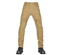 CFlong Pantalon de Moto Pantalon de Protection Homme Pantalon/Femme de Moto avec 2 Paires de Protections au Niveau des Hanches et des Genoux Coussinets Amovibles (Kaki,L)