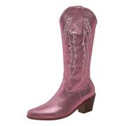 cfpqv Bottes de cowboy pour femme avec talon - Bottes longues - Bottes Chelsea pointues - Avec fermeture éclair latérale - Bottes larges - Bottes d'hiver chaudes en cuir - Coupe-vent - Imperméables