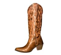 cfpqv Bottes de cowboy pour femme avec talon - Bottes longues - Bottes Chelsea pointues - Avec fermeture éclair latérale - Bottes larges - Bottes d'hiver chaudes en cuir - Coupe-vent - Imperméables