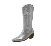 cfpqv Bottes de cowboy pour femme avec talon - Bottes longues - Bottes Chelsea pointues - Avec fermeture éclair latérale - Bottes larges - Bottes d'hiver chaudes en cuir - Coupe-vent - Imperméables